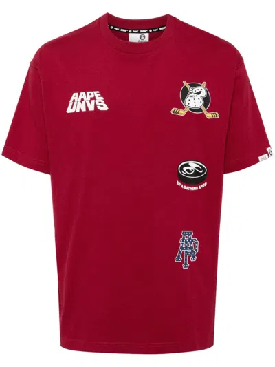 Aape By A Bathing Ape Graphic-print Cotton T-shirt In Bdx Burgundy