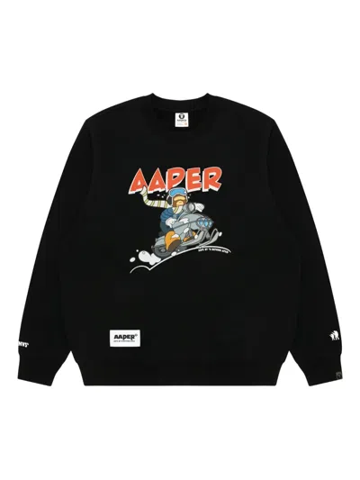 Aape By A Bathing Ape Graphic-print Crew-neck Sweatshirt In Black