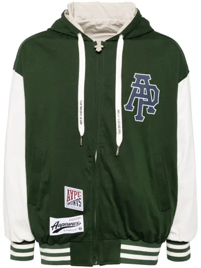 Aape By A Bathing Ape Graphic-print Hooded Jacket In Green