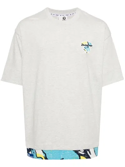 Aape By A Bathing Ape Graphic-print Logo-embroidered T-shirt In Grau
