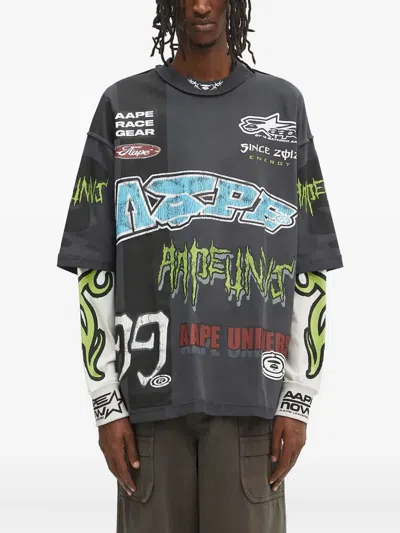 Aape By A Bathing Ape Graphic-print Long-sleeve T-shirt In Gray