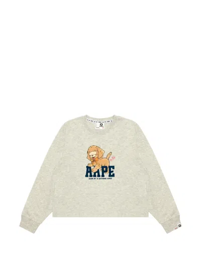 Aape By A Bathing Ape Graphic-print Long-sleeve T-shirt In Gray
