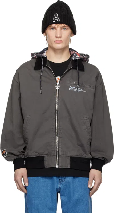 Aape By A Bathing Ape Gray 'aape' Hoodie Jacket In Bkl Light Black