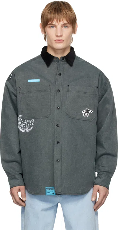 Aape By A Bathing Ape Gray 'aape' Logo Button Down Reversible Shirt In Bkl Light Black