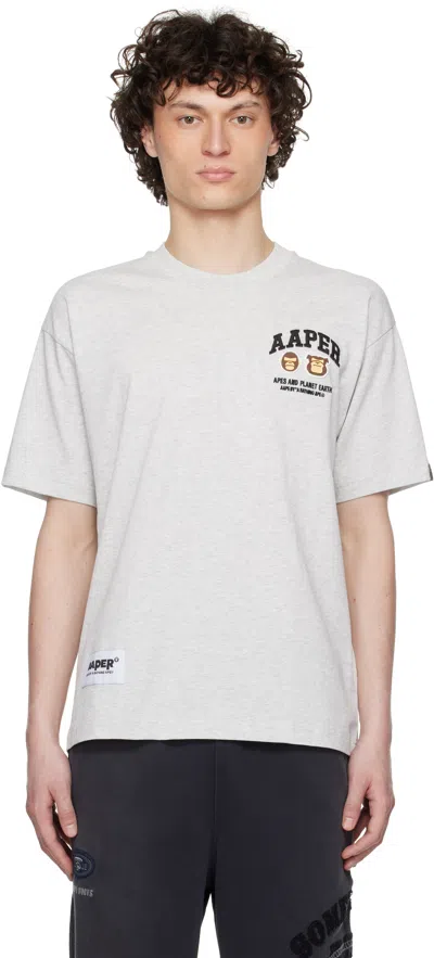 Aape By A Bathing Ape Grey 'aaper' Logo Short Sleeve T-shirt In Wh2 Heather White