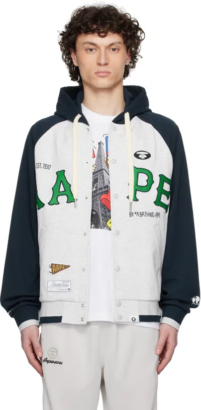 Aape By A Bathing Ape Gray & Navy Main Zip Up Jacket In Wh2 Heather White