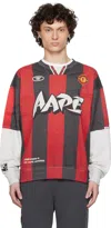 Aape By A Bathing Ape Gray & Red Moonface Main Crewneck Sweatshirt In Wh2 Heather White