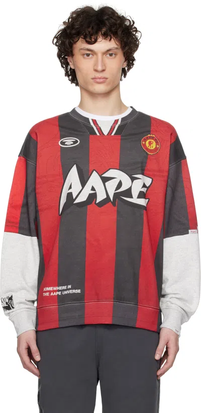 Aape By A Bathing Ape Gray & Red Moonface Main Crewneck Sweatshirt In Wh2 Heather White