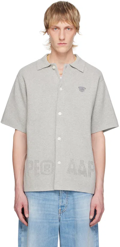 Aape By A Bathing Ape Gray Button Shirt In Wh2 Heather White
