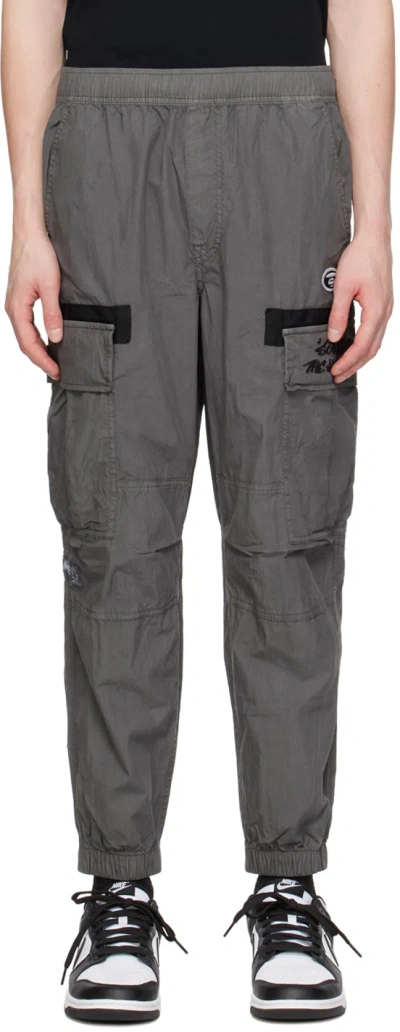 Aape By A Bathing Ape Gray Embroidered Cargo Pants In Bkx Black