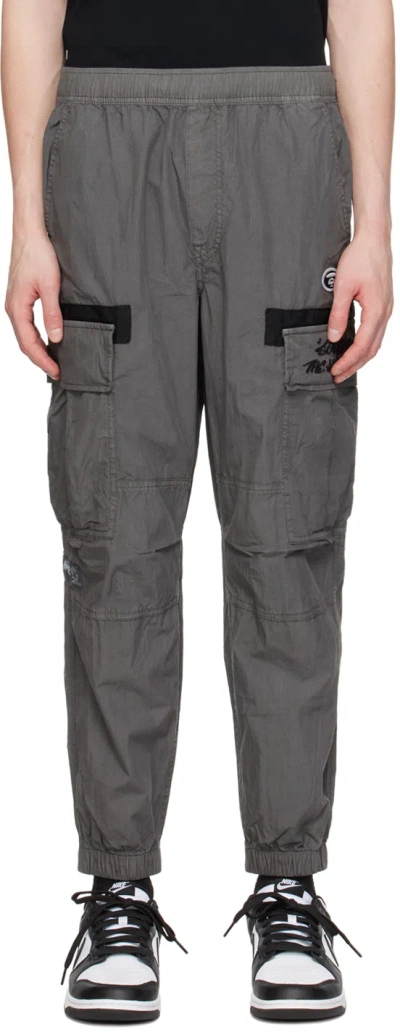 Aape By A Bathing Ape Grey Embroidered Cargo Trousers In Bkx Black