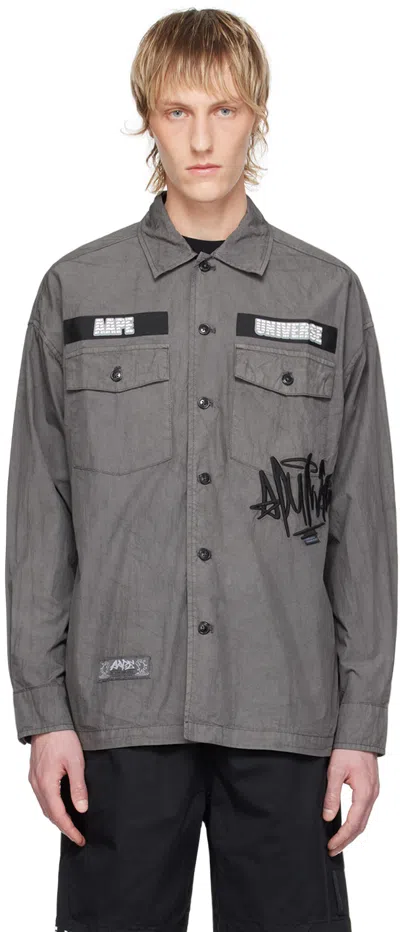 Aape By A Bathing Ape Gray Embroidered Shirt In Bkx Black
