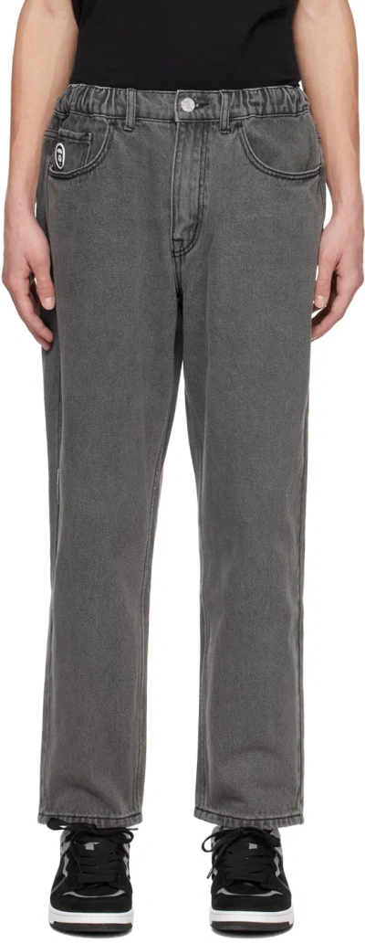 Aape By A Bathing Ape Grey Moonface Patch Jeans In Bkx Black