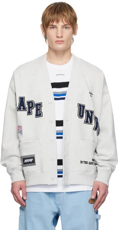 Aape By A Bathing Ape Gray Multi-logo Button Down Cardigan In Wh2 Heather White