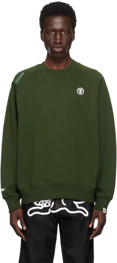 Aape By A Bathing Ape Green 'aape Now' Raglan Sweatshirt In Grd Dark Green