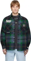Aape By A Bathing Ape Green & Navy 'aape Unvs' Long Sleeve Check Shirt In Nym Navy (green)