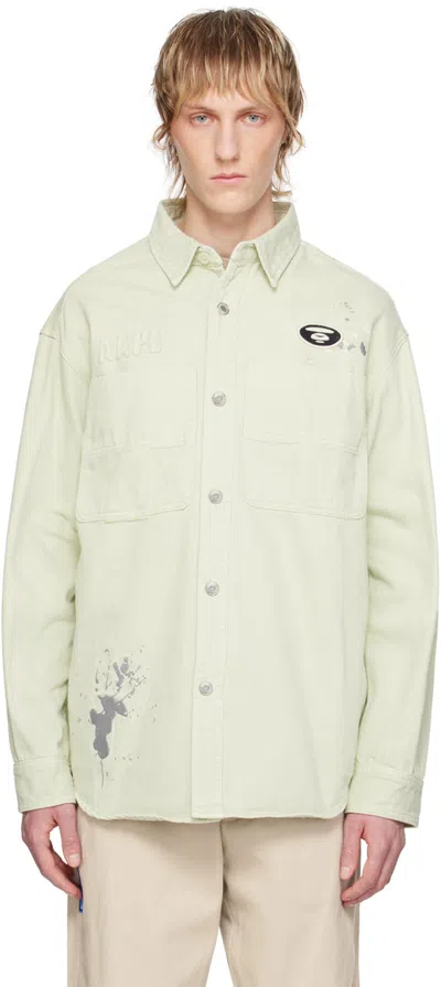 Aape By A Bathing Ape Green Embroidered Denim Shirt In Gre Green (grey)