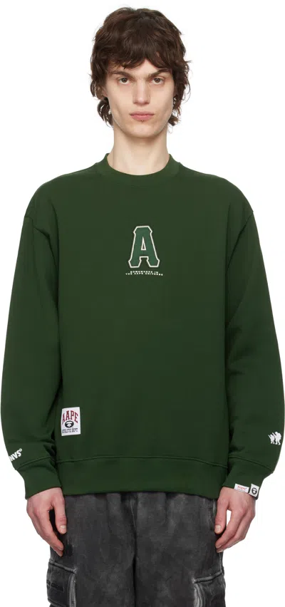 Aape By A Bathing Ape Green Injection Crewneck Sweatshirt In Grd Dark Green