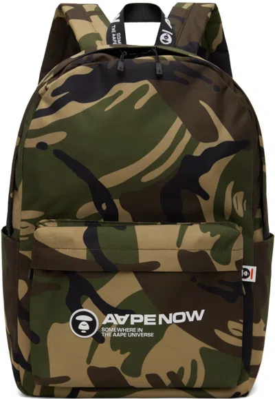Aape By A Bathing Ape Green Moonface Patch Camo Backpack In Multi