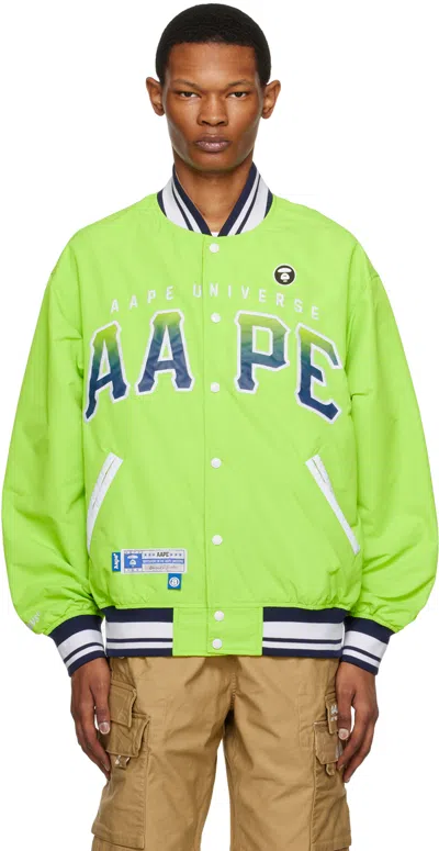 Aape By A Bathing Ape Green Reversible Bomber Jacket In Grn