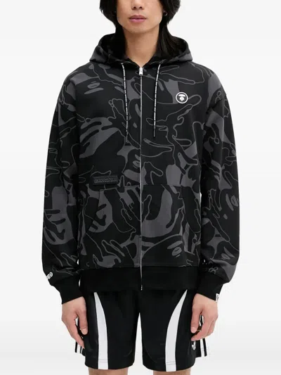 Aape By A Bathing Ape Hand-print Zip-up Hoodie In Black