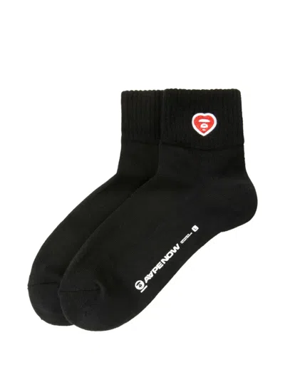Aape By A Bathing Ape Heart Embroidered Socks In Black