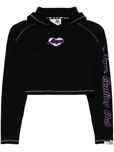 Aape By A Bathing Ape Heart Logo-embroidered Cotton Hoodie In 黑色
