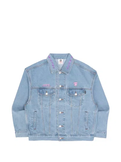 Aape By A Bathing Ape Heart-print Denim Jacket In Blue