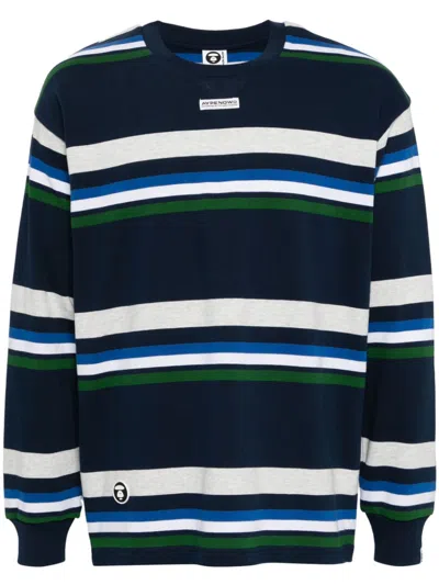 Aape By A Bathing Ape Horizontal-stripes Long-sleeves T-shirt In Nyx Navy