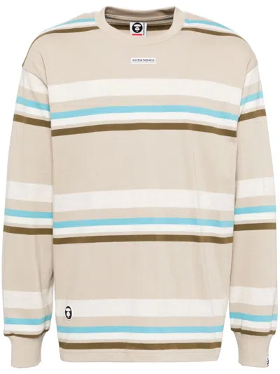 Aape By A Bathing Ape Horizontal-stripes Long-sleeves T-shirt In Neutrals