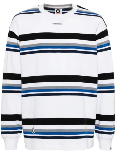 Aape By A Bathing Ape Horizontal-stripes Long-sleeves T-shirt In White