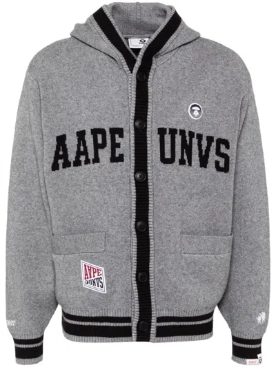 Aape By A Bathing Ape Intarsia-knit Logo Cardigan In Grey