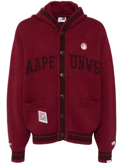 Aape By A Bathing Ape Intarsia-knit Logo Cardigan In Red
