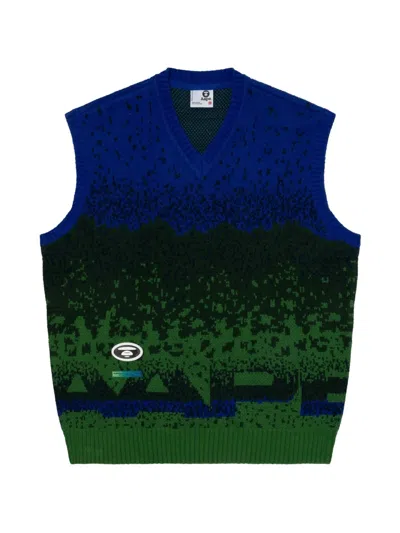 Aape By A Bathing Ape Intarsia-knit Vest In Blue
