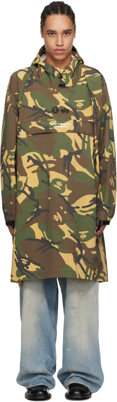Aape By A Bathing Ape Khaki Alpha Industries Edition Camo Hooded Rain Coat In Green