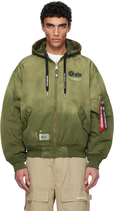 Aape By A Bathing Ape Khaki Alpha Industries Edition Ma-1 Reversible Bomber Jacket In Khd Dark Khaki
