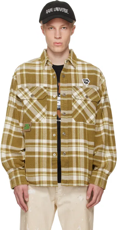 Aape By A Bathing Ape Khaki Moonface Check Long Sleeve Shirt In Green