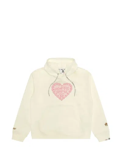 Aape By A Bathing Ape Lace-heart Print Hoodie In White