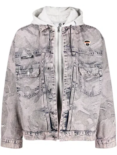 Aape By A Bathing Ape Double-layer Hooded Denim Jacket In Ppl