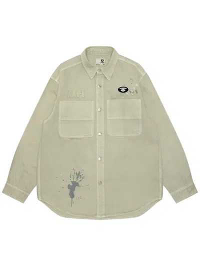 Aape By A Bathing Ape Logo-appliqué Cotton Shirt In Green