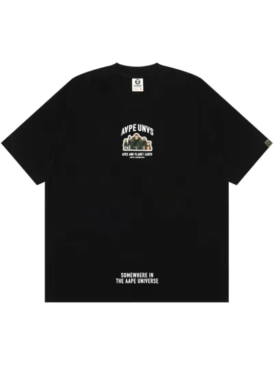 Aape By A Bathing Ape Logo-applique Cotton T-shirt In Black