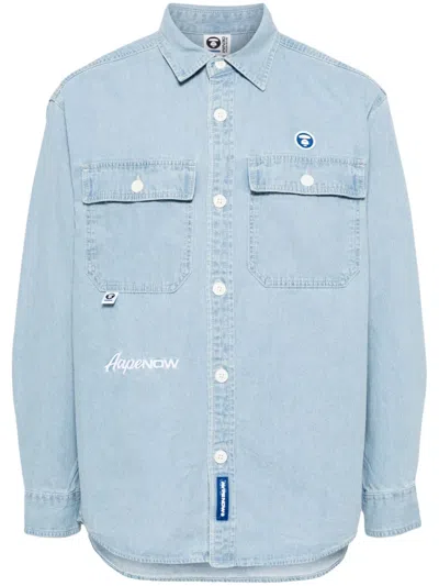 Aape By A Bathing Ape Logo-appliqué Denim Shirt In Blue