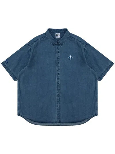 Aape By A Bathing Ape Logo-applique Denim Shirt In Blue