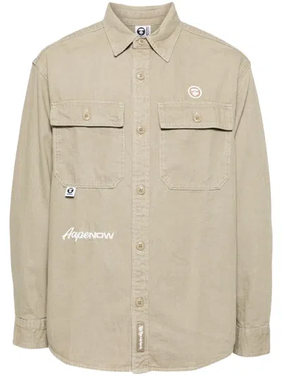 Aape By A Bathing Ape Logo-appliqué Denim Shirt In Bgx Beige