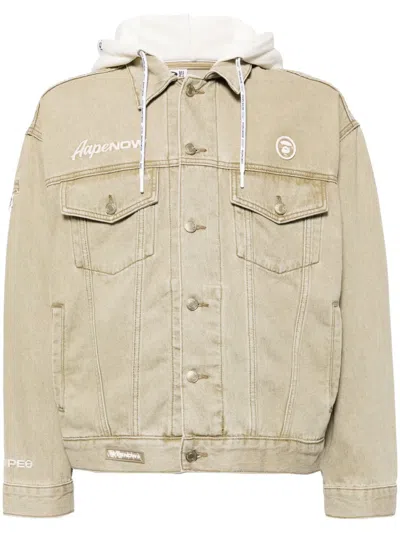 Aape By A Bathing Ape Logo-appliqué Hooded Denim Jacket In Neutrals