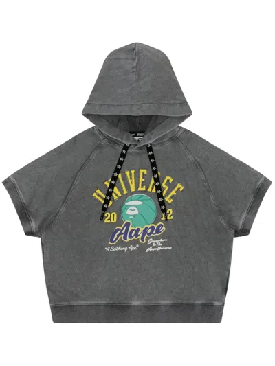 Aape By A Bathing Ape Logo-appliqué Short-sleeve Hoodie In Grey