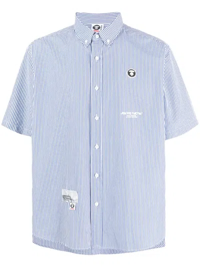 Aape By A Bathing Ape Logo-appliqué Striped Shirt In Blue