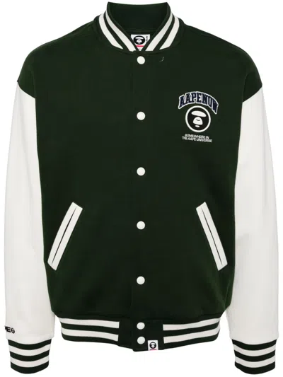 Aape By A Bathing Ape Logo Baseball Jacket In Green