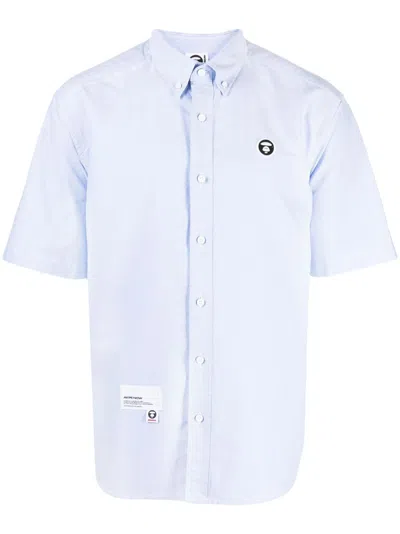 Aape By A Bathing Ape Logo-detail Short-sleeve Cotton Shirt In Blue