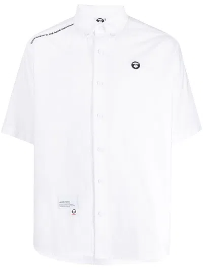 Aape By A Bathing Ape Logo-detail Short-sleeve Cotton Shirt In White